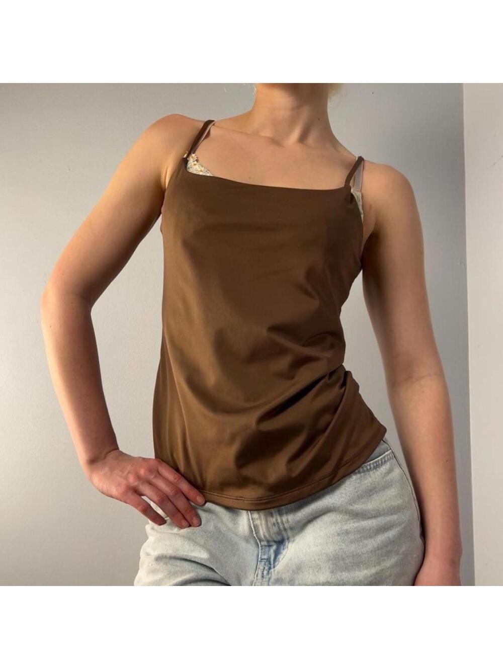 Brown silky basic cami top